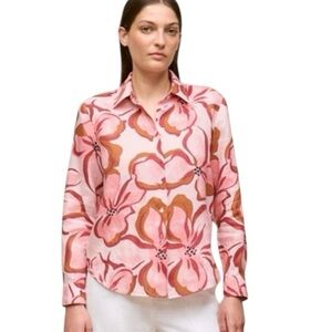 Trenery Linen Peony Button Up Shirt Size AU 10 US 6 8 Floral Cottagecore Luxury